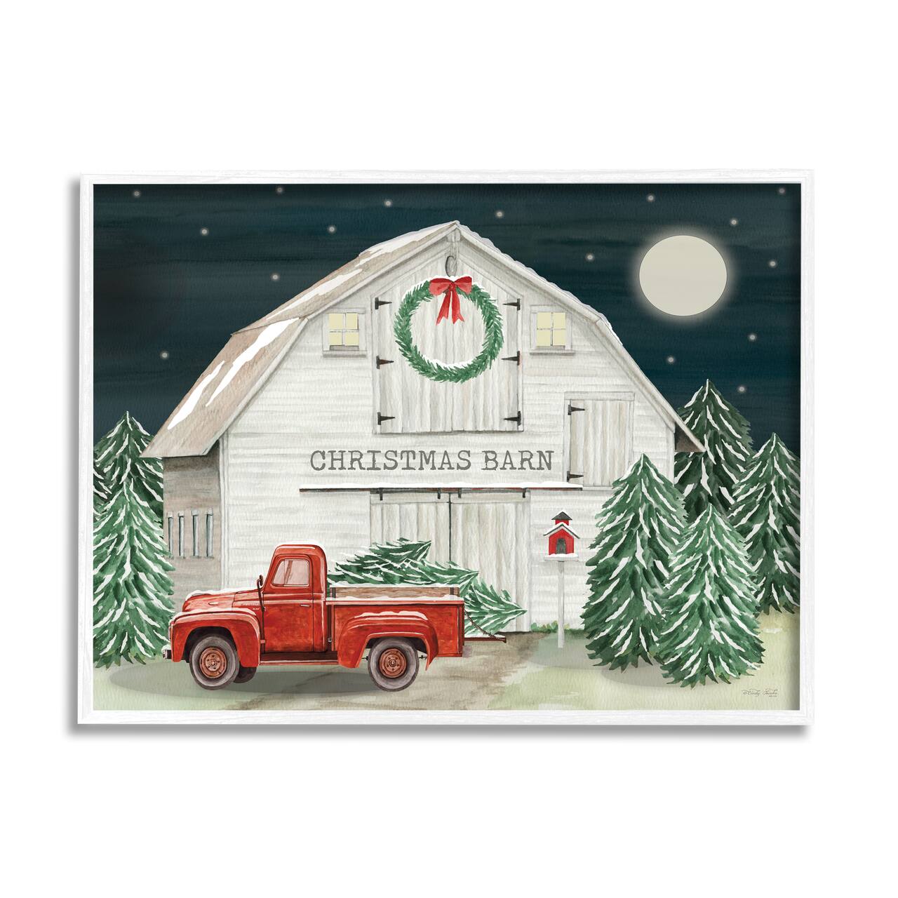 Stupell Industries Nighttime Christmas Barn Farm Framed Giclee Art